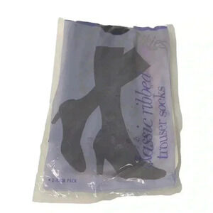 SILKIES WOMENS TROUSER SOCKS TWO PAIR PACK ONE SIZE REGULAR BLACK CLASSIC RIBBED